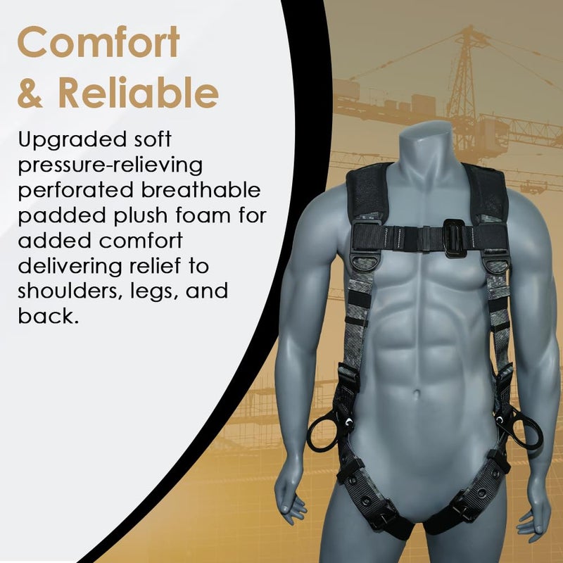 afp Digital Camouflage Universal Fall Protection Ergonomic Comfort Safety Harness, Soft Pressure-Relieving Perforated Breathable Padded Foam Shoulder, 3 D-Rings, Tongue Buckle, Mating Buckle - Image 2